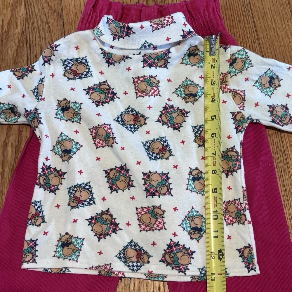 Rainbow tag VTG Garanimals Girls Turtleneck & Corduroys Cats AOP 90s 1997 4T